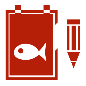 clipboard with a fish and pencil