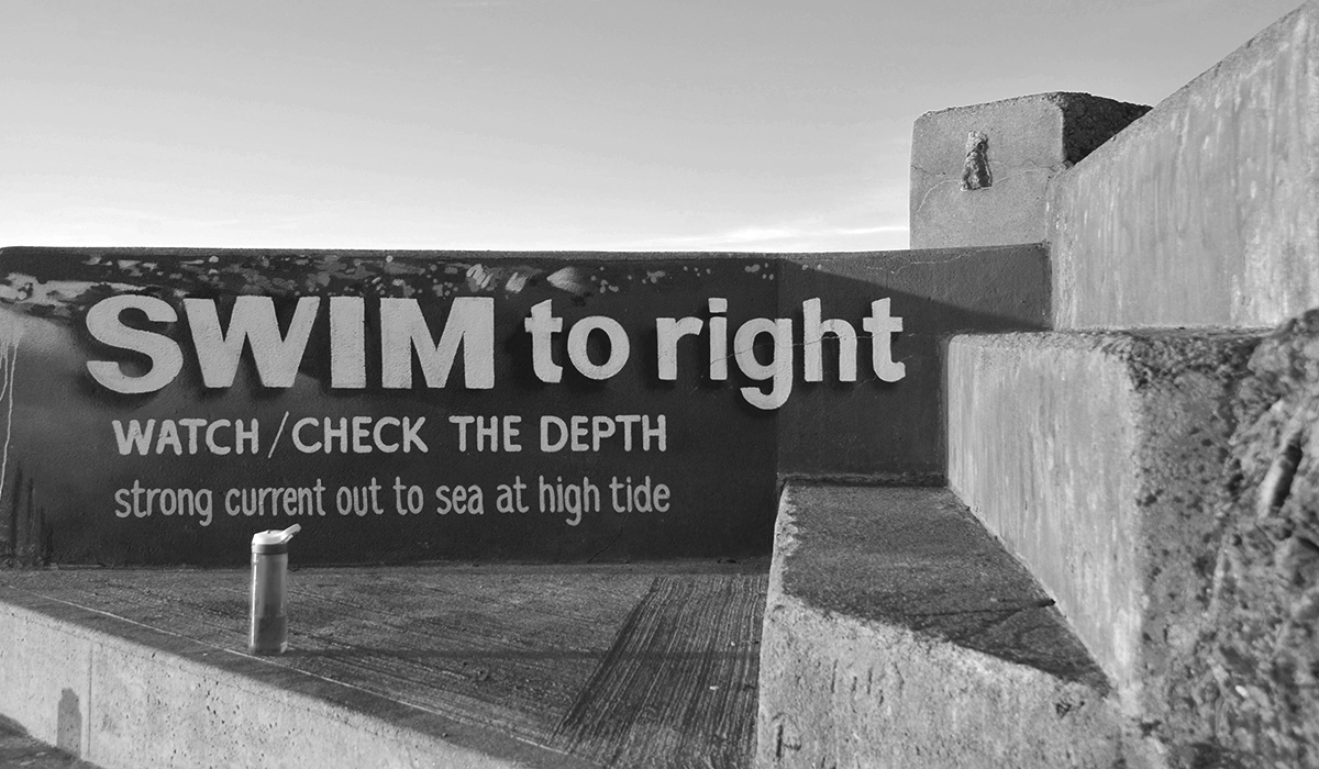 Swim to right. watch, check the depth Strong current out to see at high tide.